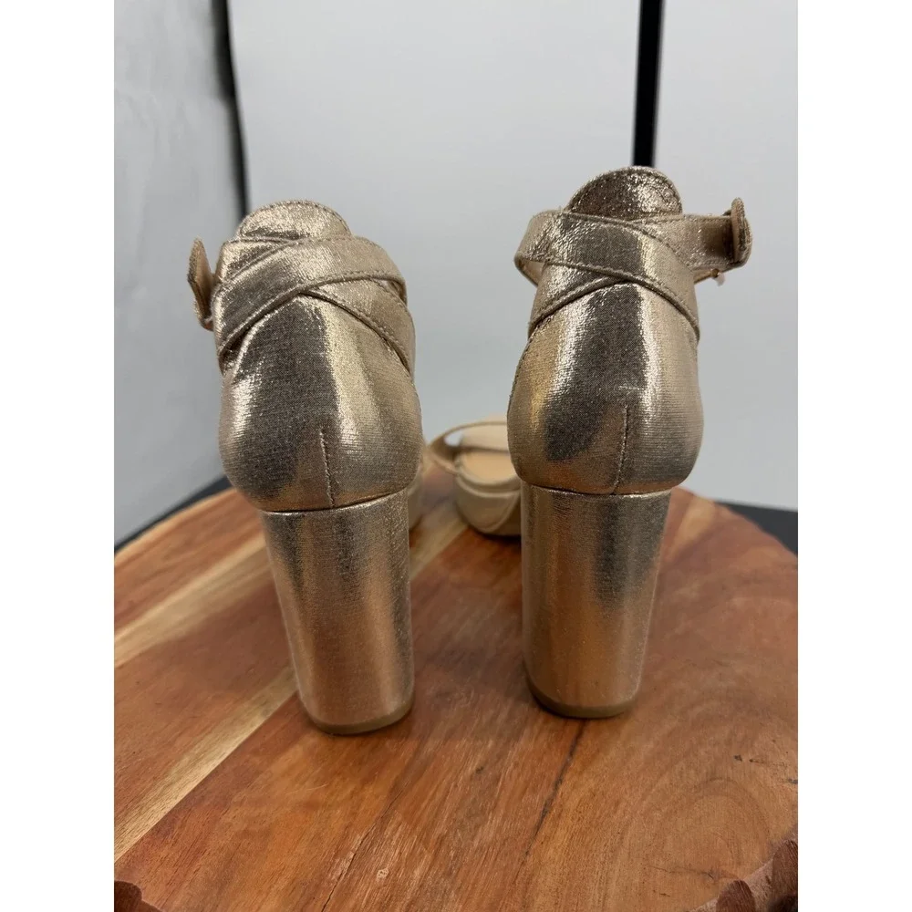 CL by Laundry Gasp Platform Sandal Womens 7.5W Gold Metallic Block Heel GASP002W